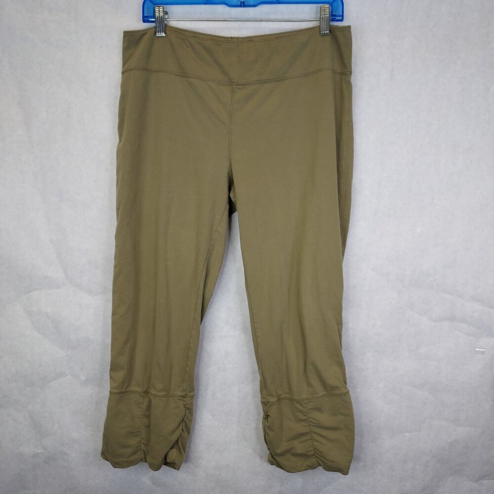 Neon Buddha Capri Pants Women L Green Crop Ruched Hem Active Yoga Boho Preppy